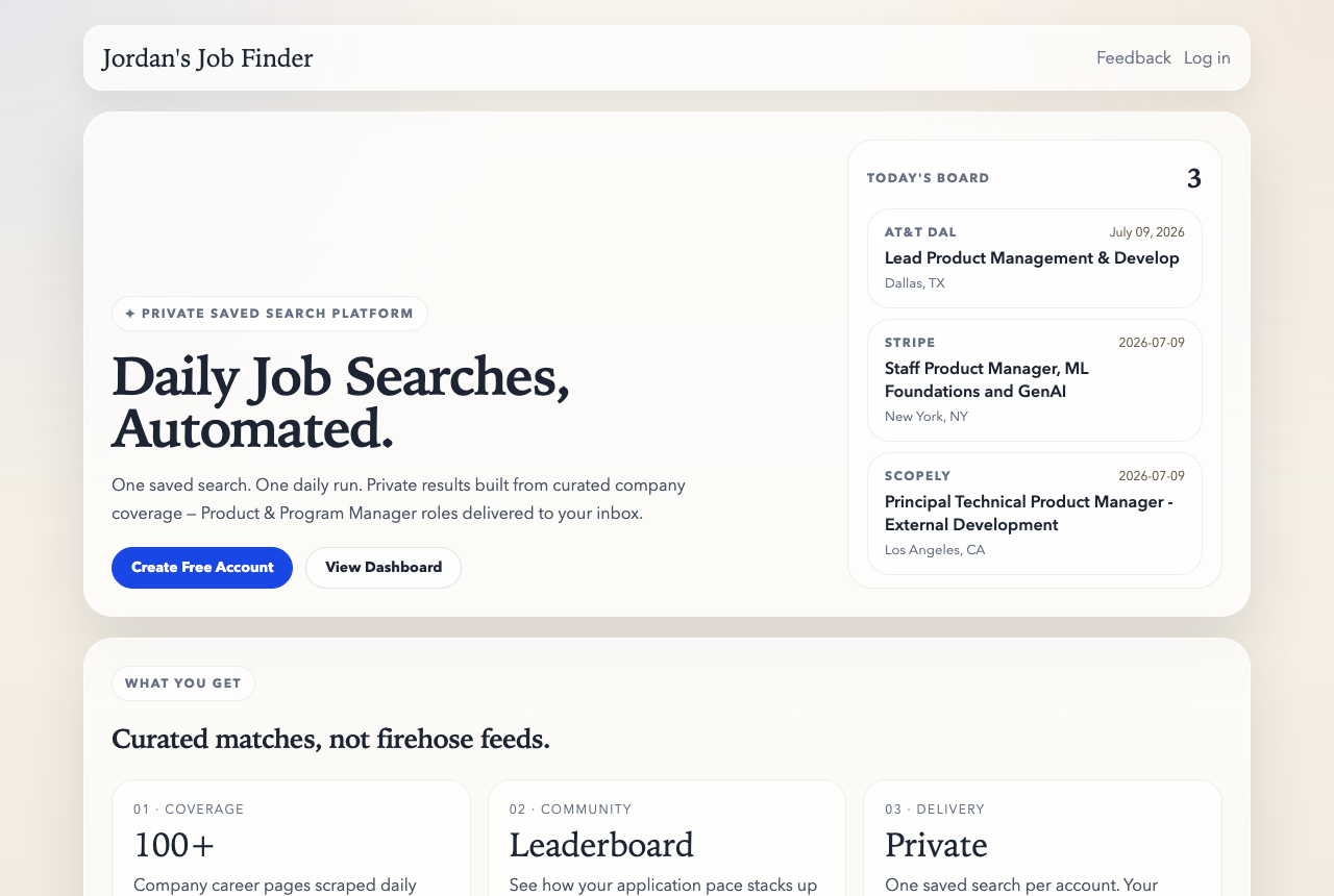 Jordan's Job Finder daily job board screenshot