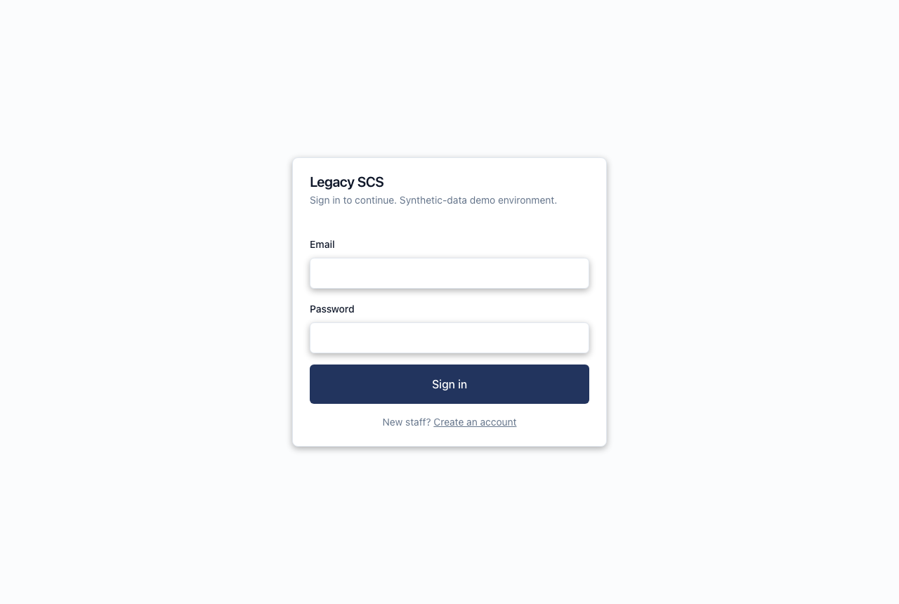 Legacy SCS documentation system sign-in screen