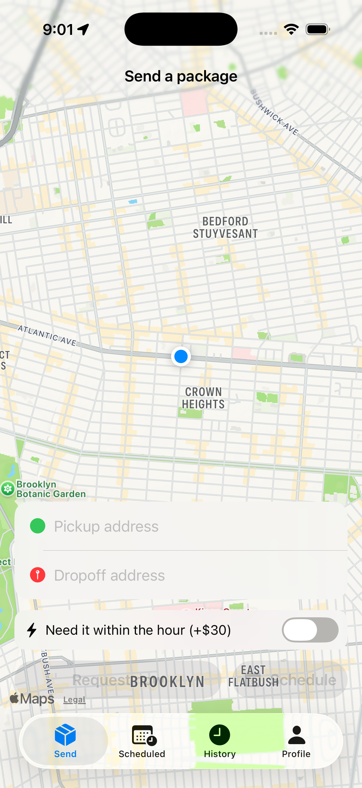 ShypQuick send-a-package screen