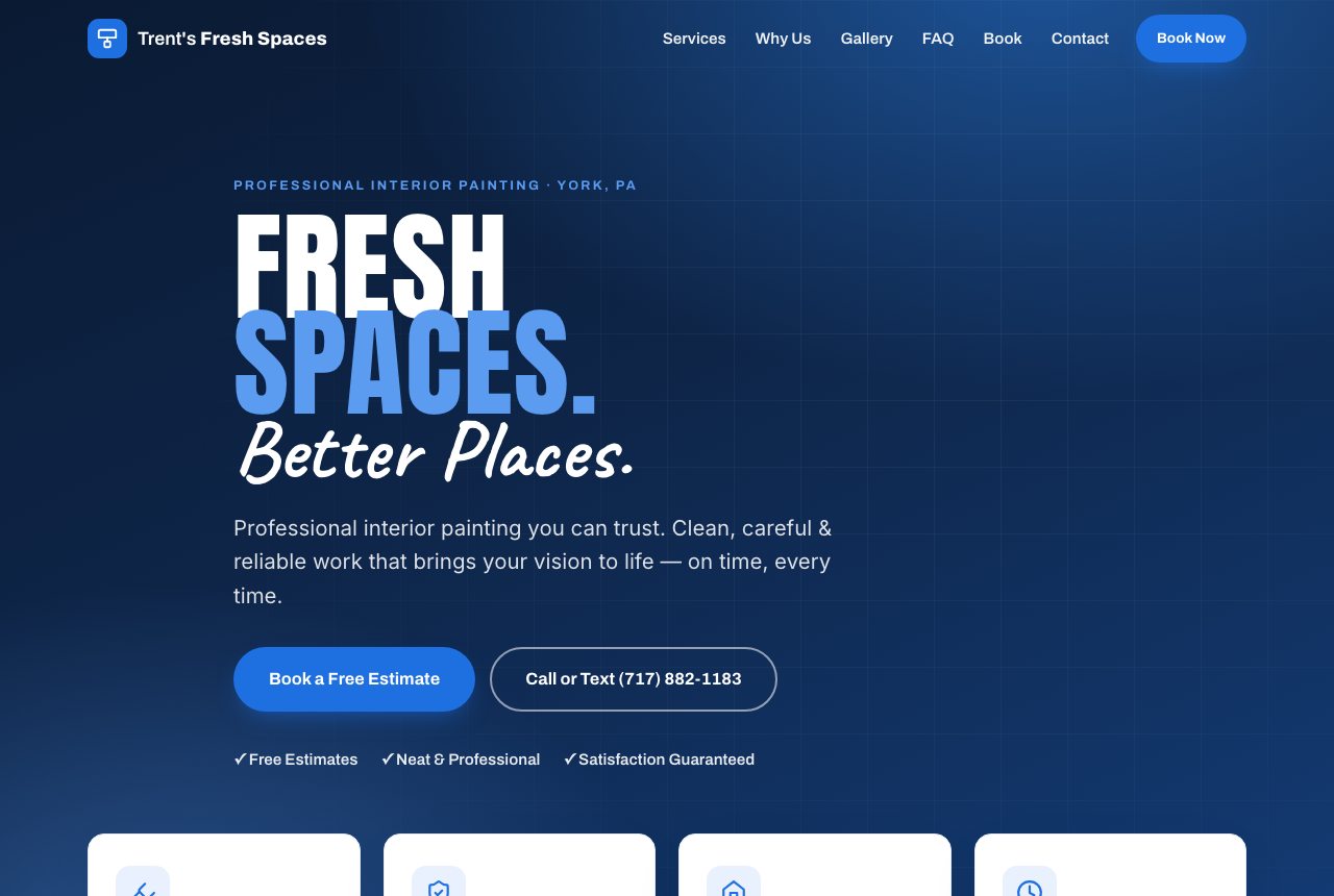 Trent's Fresh Spaces painting business landing page screenshot